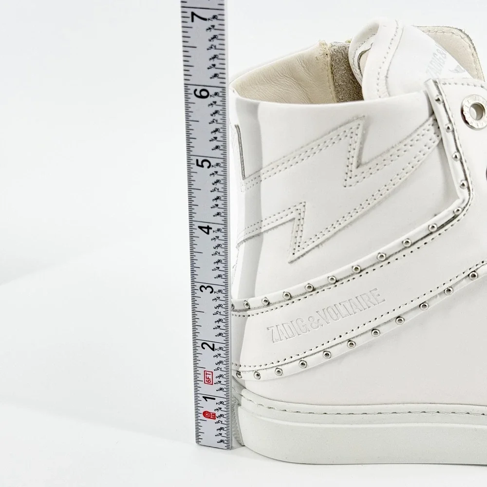 Zadig & Voltaire Womens ZV1747 Flash High Top Sneakers White Leather Studded NEW
